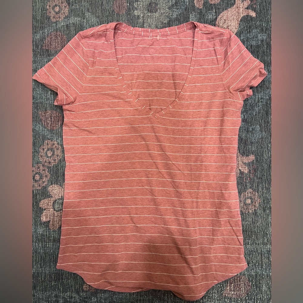 Lululemon Pink Striped V-Neck